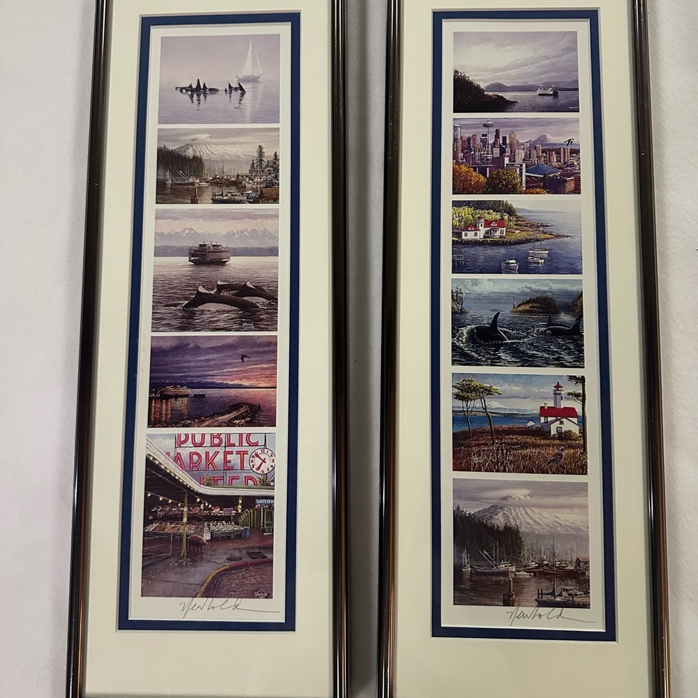 Pair of framed and signed Ed Newbold photo collages